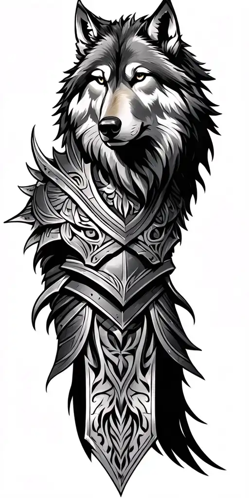 Viking style tribal armor with wolf tattoo design idea