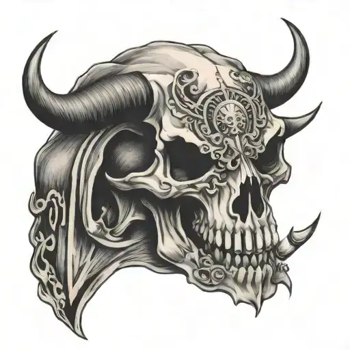 chest tattoo bull skull neo traditional tattoo design idea