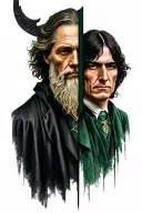 Professor Dumbledore and Professor Snape cut down the middle together with half body side by side tattoo design idea