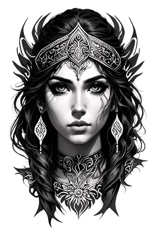 Mirana from dota 2, realism tattoo only face tattoo design idea