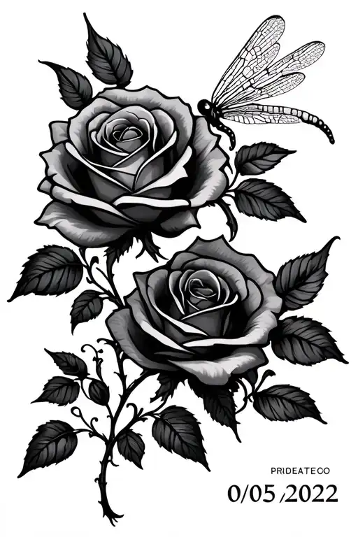 "02/05/2022" Rose And Dragonfly tattoo design idea