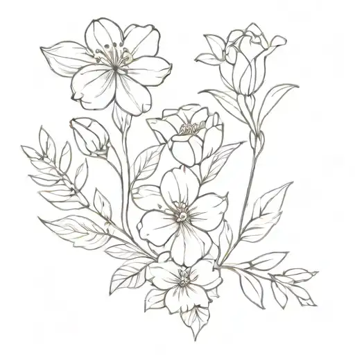 flower bouquet March July August September birth flower tattoo design idea