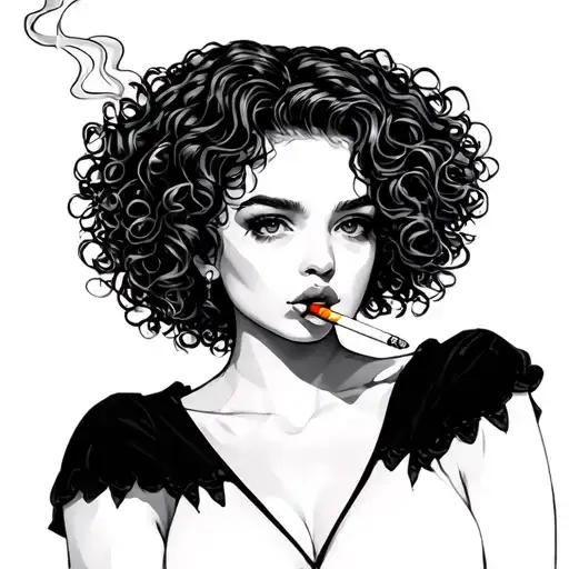 curly hair girl smoking cigarette tattoo design idea