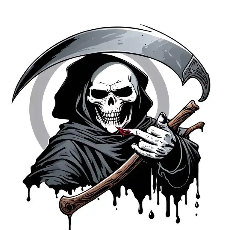 grim reaper licking blood off his scythe with a smile tattoo  tattoo design idea