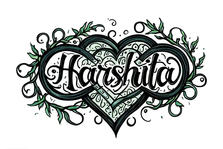 "Harshita" infinity symbol with heart intertwined vines tattoo design idea