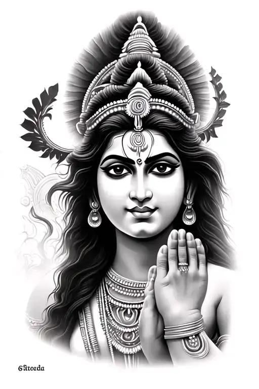 shiva at Durga feet tattoo design idea