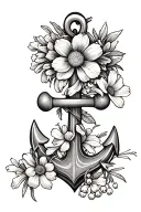 anchor with marigold, daffodil, daisy, lily of the valley tattoo design idea