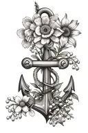 anchor with marigold, daffodil, daisy, lily of the valley tattoo design idea