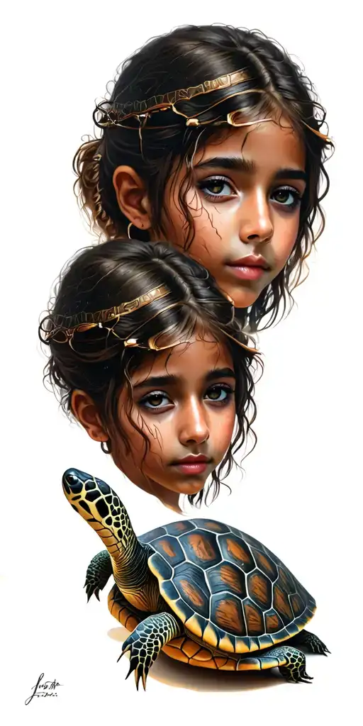 turtle and it's three girls tattoo design idea