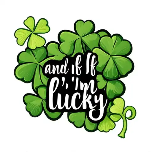 "and If I'm lucky" a 4 leaf clovers and a silver horseshoes tattoo design idea