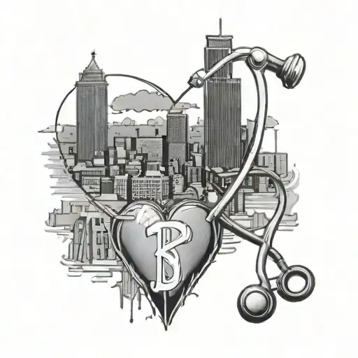 A Boston city skyline with a nurse's stethoscope forming a heart shape tattoo design idea