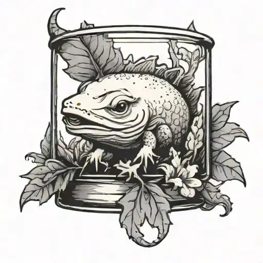 Axolotl in glas container tattoo design idea
