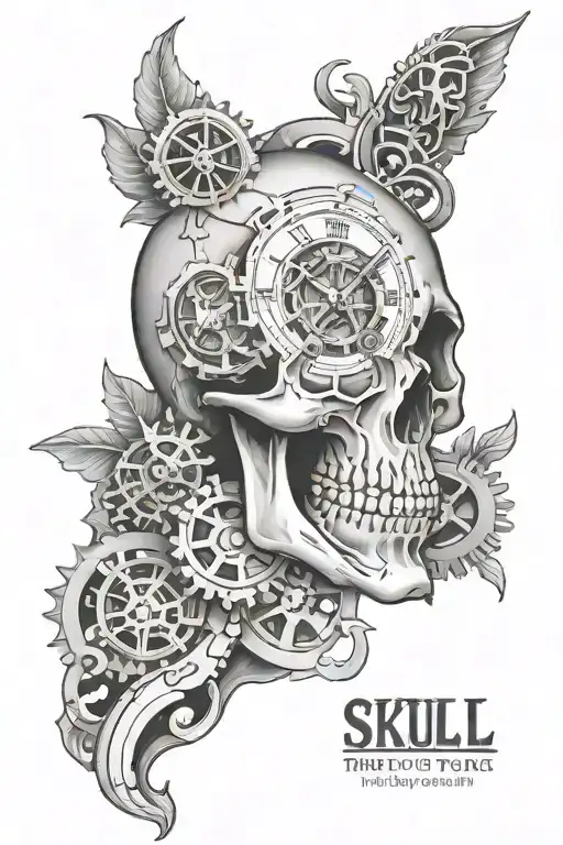 Skull with gear clock tattoo design idea