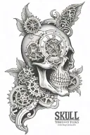 Skull with gear clock tattoo design idea