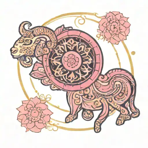 pink mandala astrological sign Aries, Cancer, Leo, Virgo tattoo design idea