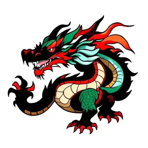 A dragon that has 4 feet. Add colors and intricate design. Make sure thet the dragon looks deadly and fierce. tattoo design idea