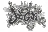 Vegas text with a logo related to a casino. tattoo design idea