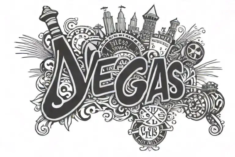 Vegas text with a logo related to a casino. tattoo design idea
