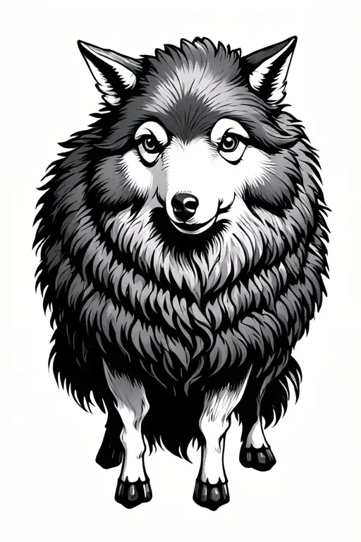 Japanese style sheep in wolf's clothing no color tattoo design idea