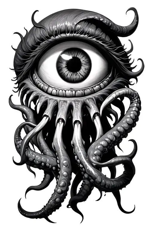 eye surrounded by teeth claws and Cthulhu tattoo design idea