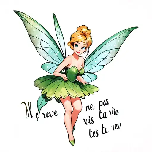 "Ne reve pas ta vie vis tes rev" tinkerbell tattoo design idea