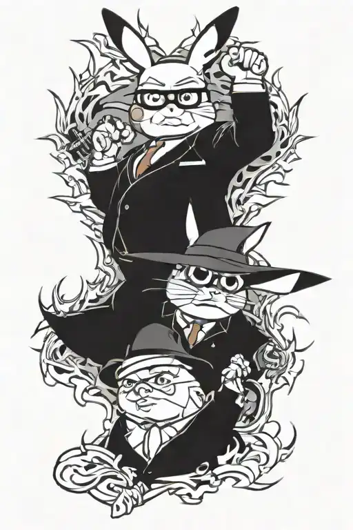 pikachu eric cartman peter griffin bugs bunny and mortdecai tattoo design idea