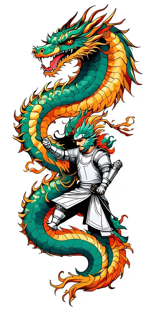 Knight Fighting Against Dragon tattoo design idea