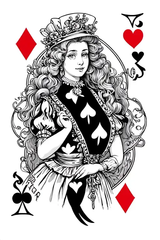 Alice in wonderland theme the Queen of hearts killing the Queen of spades tattoo design idea