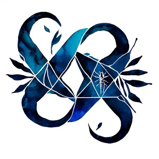 A geometric design incorporating the zodiac signs Gemini, Scorpio, and Aquarius tattoo design idea