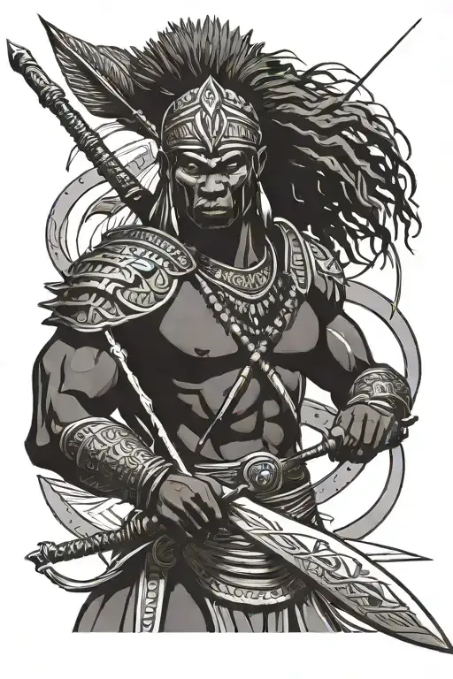 African warrior wielding spear tattoo design idea