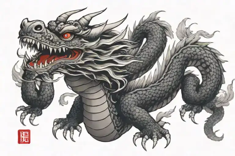 black Japan dragon without wings tattoo design idea