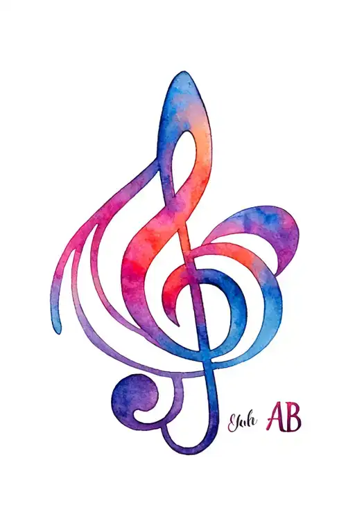 treble clef symbol, heart intertwined, AB initials inside tattoo design idea