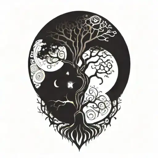 tree of life with day and night motifs tattoo design idea