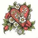 Heart with daisies and sweet pea flowers tattoo design idea