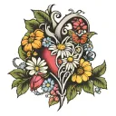 Heart with daisies and sweet pea flowers tattoo design idea