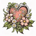 Heart with daisies and sweet pea flowers tattoo design idea