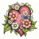 Heart with daisies and sweet pea flowers tattoo design idea
