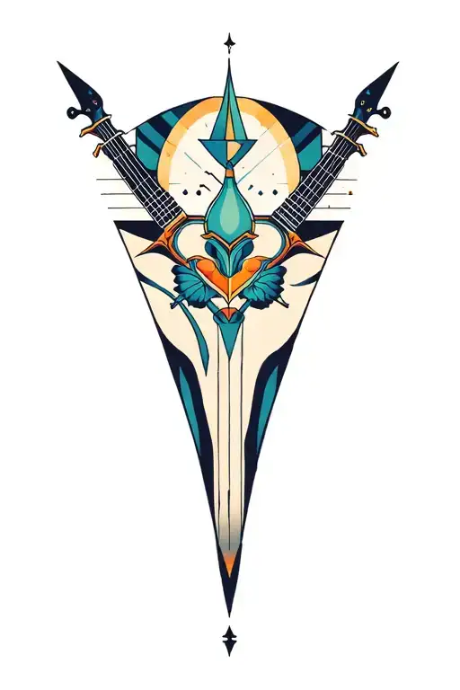 synthesizer cirquit geometric design under knee color dagger tattoo design idea