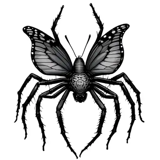 spider and butterfly emerging representing strength with semi colon  tattoo design idea