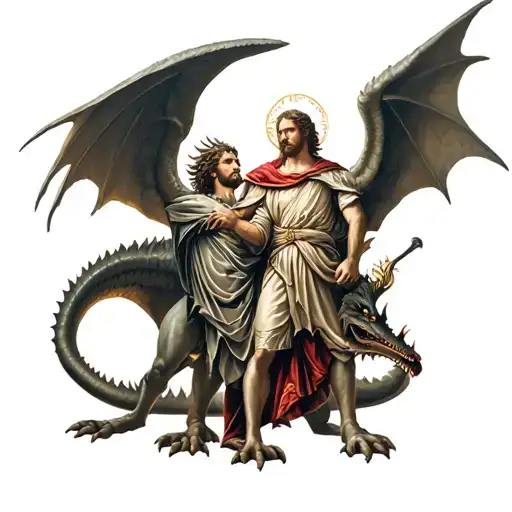st michael and st george together in a tattoo slaying a dragon tattoo design idea