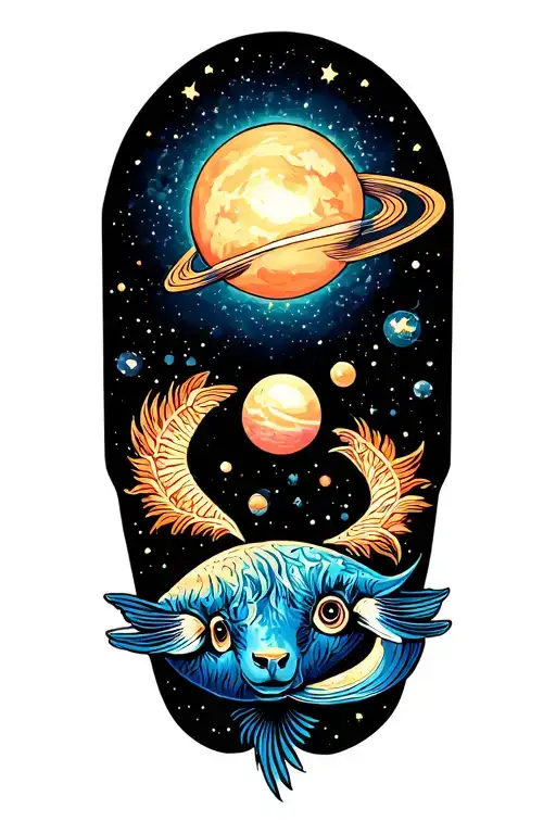 space cosmic with Taurus Aquarius and Pisces tattoo design idea