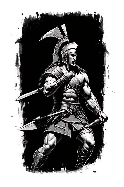 Spartan warrior battling tattoo design idea
