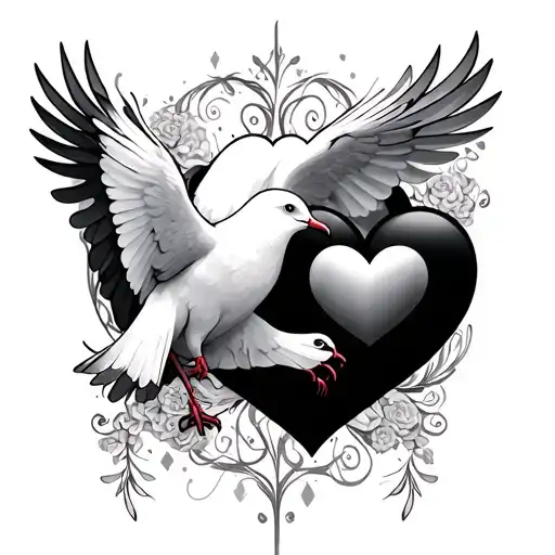 two hearts and a white dove holding tattoo design idea