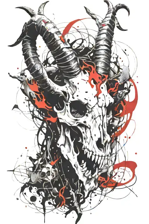 Capricorn goat skull with horns emerging tattoo design idea
