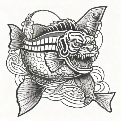 Boston bruins and fishing tattoo design idea