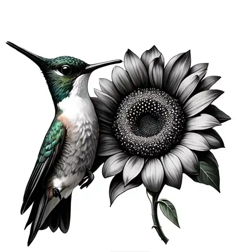 hummingbird and sunflower tattoo design idea