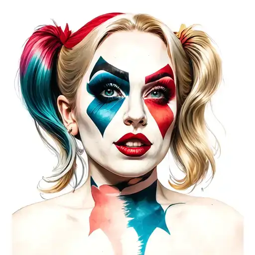 Harley Quinn face with puddin across the front tattoo design idea