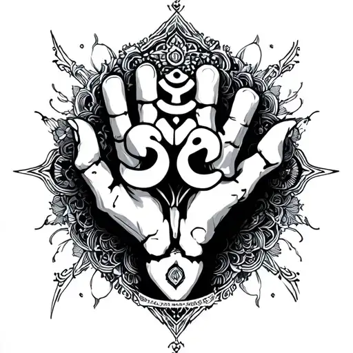 i want tattoo on my hands knuckle bones  •Index knuckle: Om (ॐ)•Middle knuckle: Untamed•Ring knuckle: Feral•Pinky knu tattoo design idea