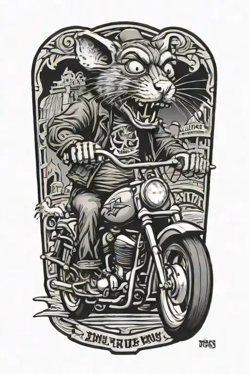 Rat fink cartoon riding a harley davidson motorcycle tattoo design idea