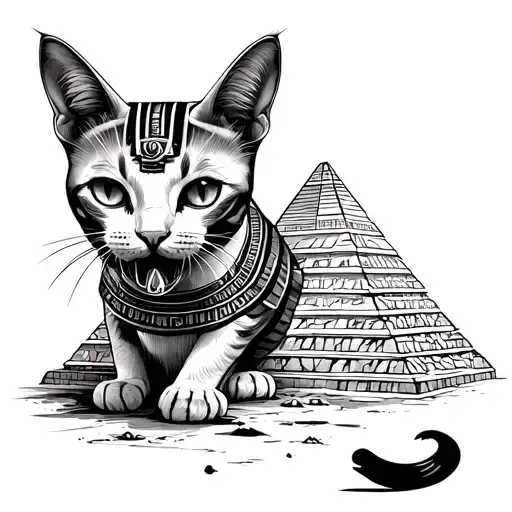 egyptian siam cat eats pyramid of giza tattoo design idea